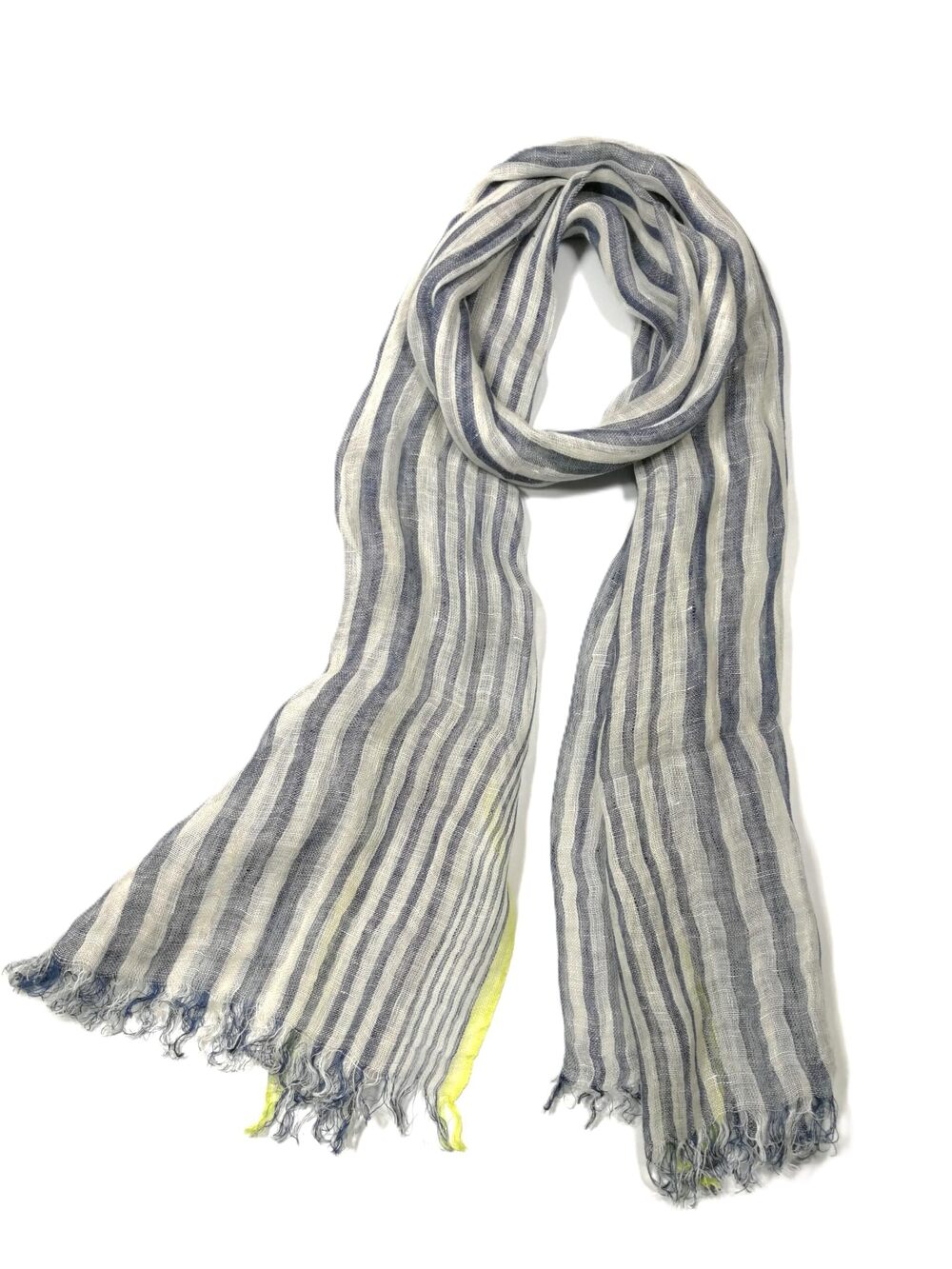 6380 Unisex 100% Linen Scarves and 71"x22" Blue-White-Stripes